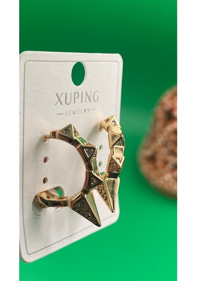 Xuping Rose Gold Geometrik Desenli Taşlı Kadın Küpe Gold