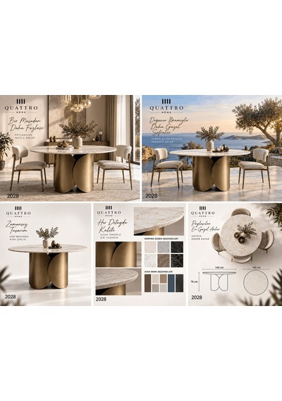 Calypso 2028 Modern Kavisli Metal Ayaklı Yuvarlak Mermer Desenli Yemek Masası Abanoz - Beyaz Calypso 2028 Modern Kavisli Metal Ayaklı Yuvarlak Mermer Desenli Yemek Masası Abanoz - Beyaz