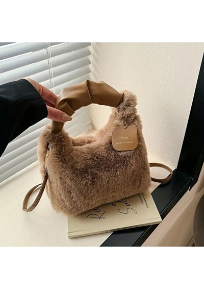 Ovo Kadın Şık Kürk Fermuarlı Yumuşak Peluş Omuz Çantası Çok Renkli