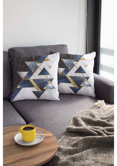 Lacivert Geometrik Çift Taraflı Yastık Kırlent Kılıfı Krl091n11