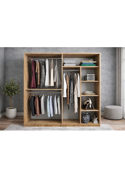 Osvin Tamamı Mdf Sürgü Kapaklı Dolap Gardırop Çam 140 Cm