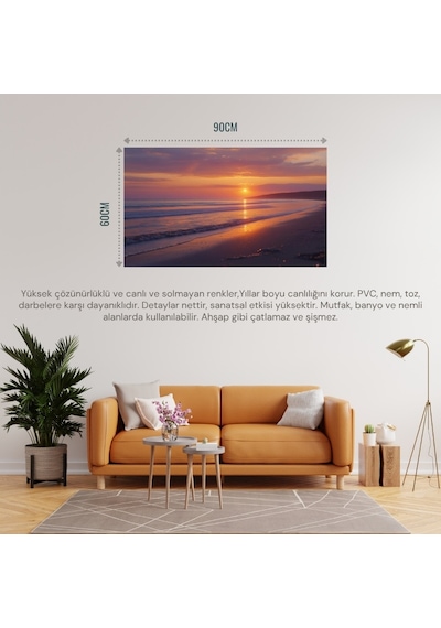 Doğa Ve Manzara Yatay Sessiz Kumsal Romantik Gün Batımı 02 Çerçevesiz 90x60cm Pvc Tablo