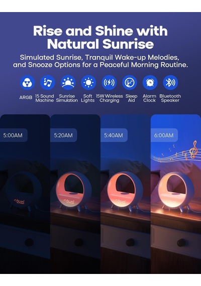 Dekala Arches Kablosuz Şarjlı Bluetooth Hoparlörlü Gündoğumu Çalar Saat