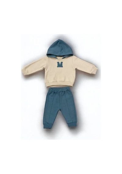 Tuffy Kids Erkek Bebek Harf Baskılı İçi Şardonlu Eşofman Takımı-15096 Mavi