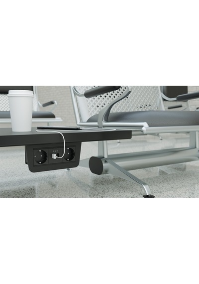 Metalline® Under-line Tezgah Altı Priz&Usb Kutusu - Siyah