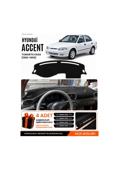 Hyundai Accent Yumurta Kasa 1993-1999 Uyumlu Torpido Örtüsü, Torpido Kılıfı - Siyah Gri