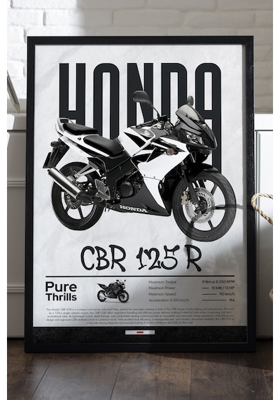Honda Cbr 125r Siyah Ahşap Çerçeveli Poster, Dekoratif Motosiklet Duvar Tablosu