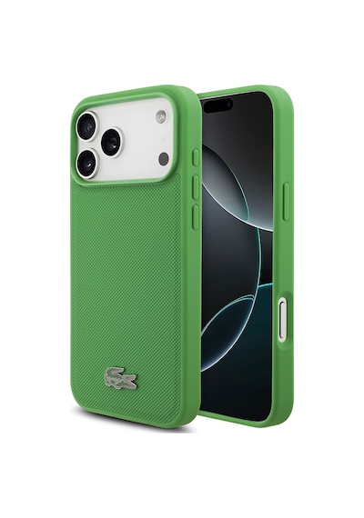Apple Uyumlu iPhone 18 Pro Max Kılıf Lacoste Lisanslı M-safe Uyumlu Pu Pike Desenli Metal Logolu Kapak Yeşil