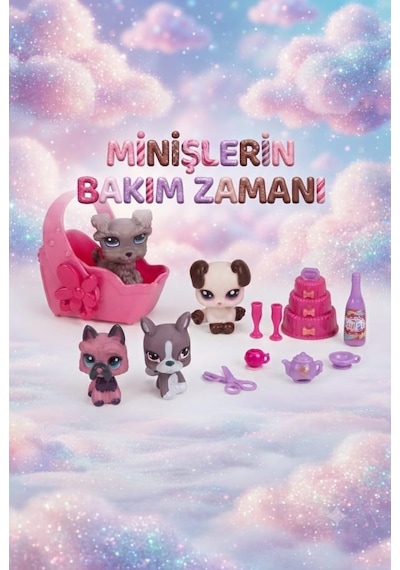 Minişlerin Bakım Zamanı Pet Shop Oyun Seti Işıklı Yataklı Ve Kaleme Takılabilir Renkli Köpek Figürlü Eğlenceli Çocuk Oyuncak
