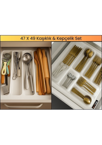 47x49 Beyaz Kaşıklık Ve Kepçelik 2'li Set 40x41cm E Kadar Kesilebilir