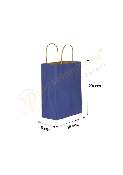 Lacivert Kraft Çanta Küçük Boy 18x8x24 Cm 25 Adet