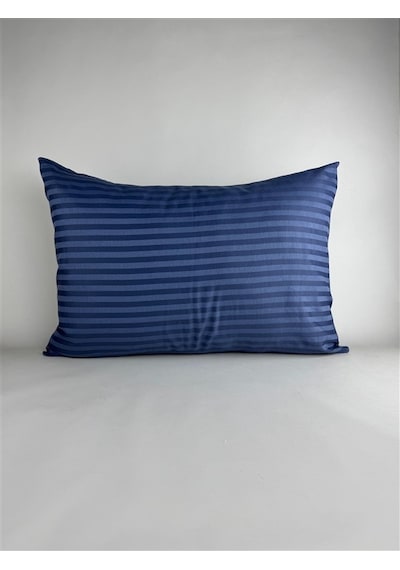 Çizgili Saten Indigo Mavi 2 Adet 50x70 Yastık Kılıfı Mavi