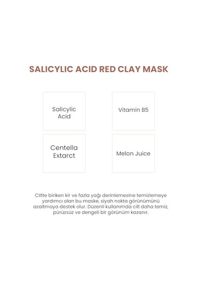 Gözenek Sıkılaştırıcı, Siyah Nokta Karşıtı Salisilik Asit Bha Kırmızı Kil Maskesi 100 Ml