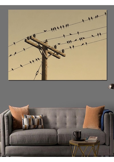 Tellerdeki Kuşlar Sepia Fotoğraf Dekoratif Kanvas - Mdf Ahşap Tablo