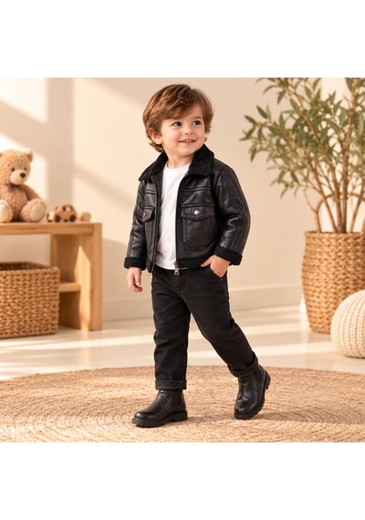 Maxx Kelın Erkek Çocuk Siyah Deri Görünümlü Fermuarlı Ceket Ve Pantolon 3'lü Takım 1-4 Yaş Maxx Kelın Erkek Çocuk Siyah Deri Görünümlü Fermuarlı Ceket Ve Pantolon 3'lü Takım 1-4 Yaş