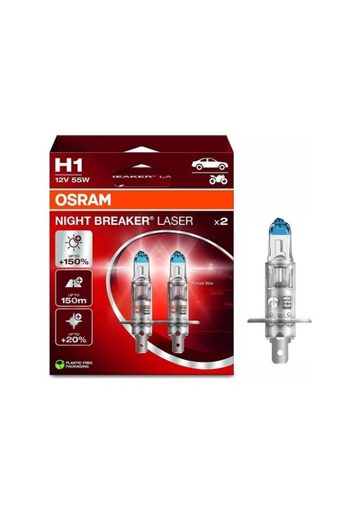 Osram 12v H1 Ampul 55w +%150 Fazla Işık 4200k Nıght Breaker Laser 2 Ad