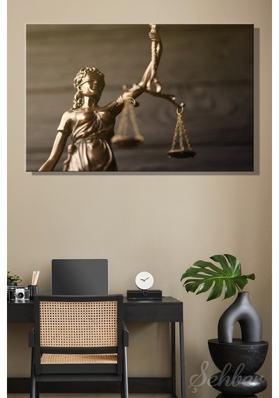 Bronz Renkli Adalet Tanrıçası Themis / Justitia Heykeli Yatay Kanvas Tablo 3867 Çok Renkli