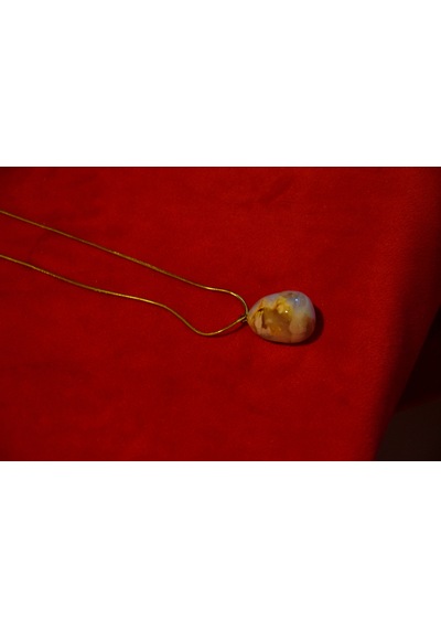 El Yapımı Akik Agate Kolye Ve Deri İp Sarma Bileklik Seti Beyaz-altın-akik