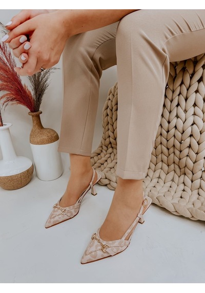 Ervanın Butiği Bej Leopar (Moss) Toka Detay Kadın Stiletto Leopar