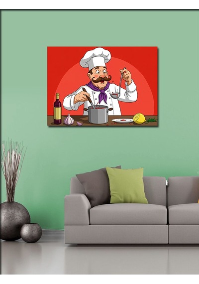 Kanvas Tablo Gülen Sevimli Şef Ve Yemek