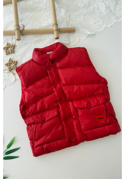 Miniğimin Cicileri Cepli Unisex Çocuk Şişme Yelek - Kırmızı Kırmızı