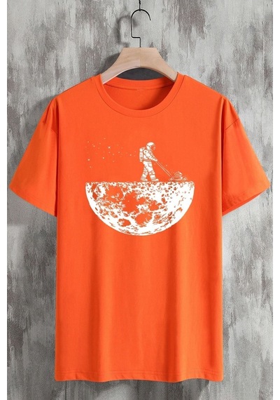 Uzay Temalı Tasarım Tshirt Turuncu