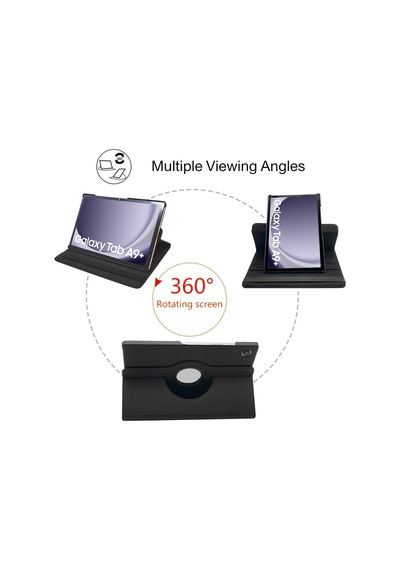 Samsung Galaxy Tab A9 Plus X210 360 Derece Döner Yatay Ve Dikey Standlı Tablet Kılıfı Siyah