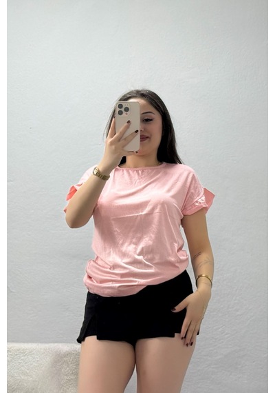 Modi Kolları Fırfırlı Bluz Pembe - 20772.599. Acık Pembe