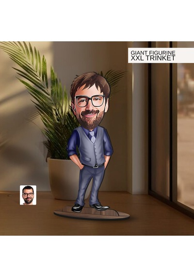 Bk Gift Kişiye Özel Boss Baba Karikatürlü Büyük Boy Ahşap Biblo-2 Arkadaşa Hediye , Sevgiliye Hediye, Kişiye Özel Biblolar