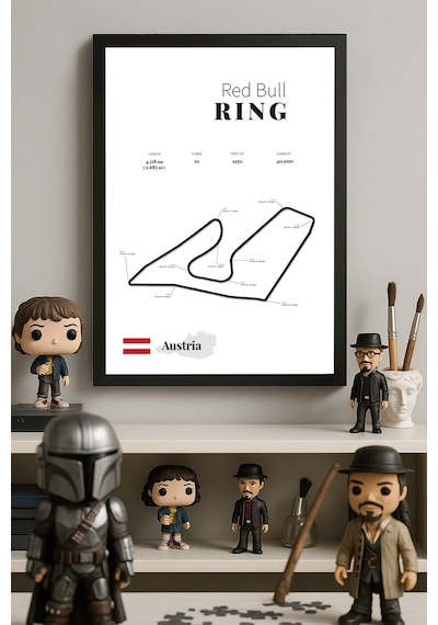 Red Bull Ring Formula 1 Siyah Ahşap Çerçeveli Poster, Dekoratif Harita Duvar Tablosu