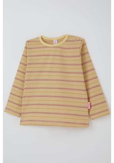 Breeze Kız Bebek Uzun Kollu Tişört Patlı Renkli Çizgili 9 Ay-3 Yaş, Krem Krem