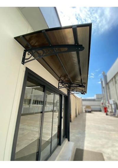 Metal Sundurma Lazer Kesim Antrasit Gri Metal Ayak 10 Mm Siyah Polikarbon Lale Model 200x100