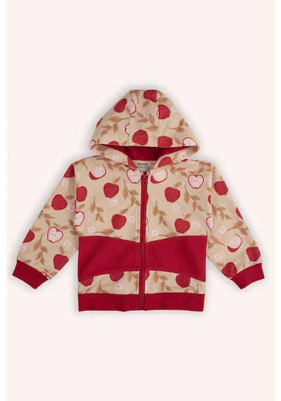 Kız Bebek Elma Desenli Fermuarlı Bej Sweatshirt Çok Renkli 2421GB08049