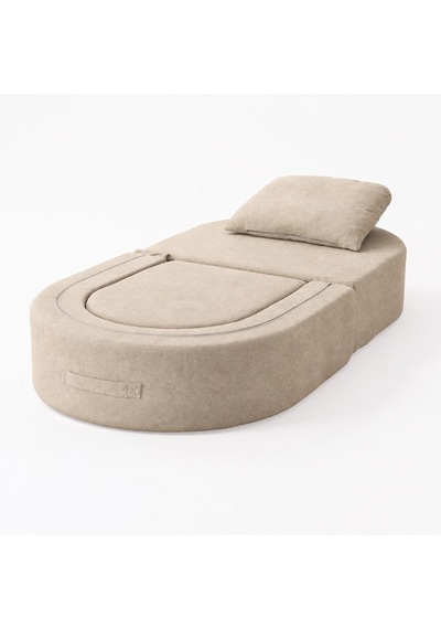 Homedius Sofa Bed Katlanır Yatak Olabilen Berjer Koltuk Puf Seti Krem