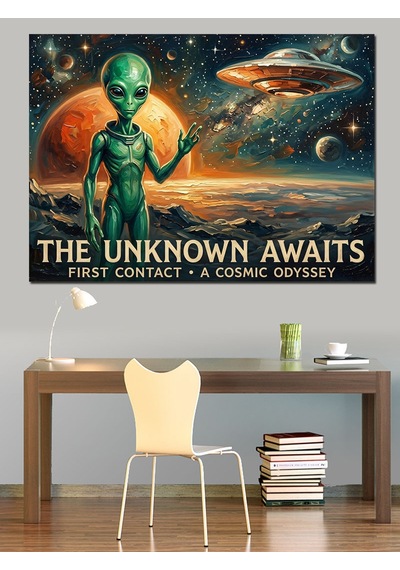 The Unknown Awaits Alien Uzay Dekoratif Kanvas - Mdf Ahşap Tablo