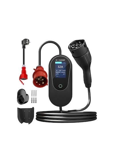 Ev Charger 22kw 32a 3 Fazlı Taşınabilir Ev Şarj Cihazı Tip 2, 5m Kablo, Ip54, Araç Şarj İstasyonu