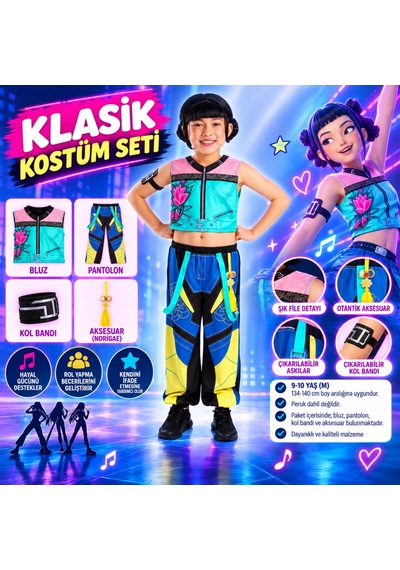 K Pop Demon Hunters Klasik Zoey Kostüm Seti 9-10 Yaş M Nhr