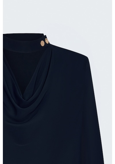 Sateen Degaje Yaka Bluz - Lacivert-137928