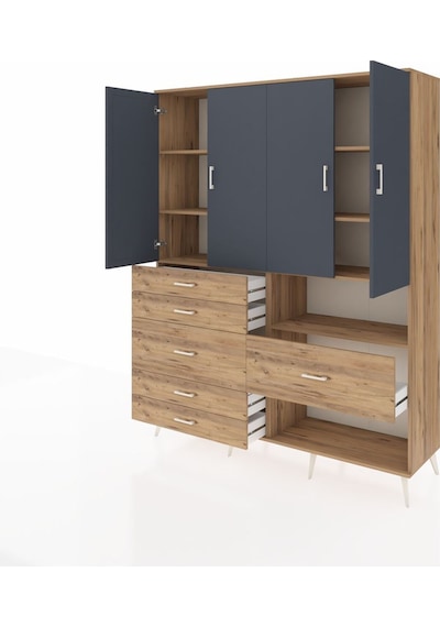 Hyperion Gardrop 7 Raflı 6 Çekmeceli 4 Kapaklı 176x44x221 Çam-antrasit/çam Antrasit/çam Hyperion Gardrop 7 Raflı 6 Çekmeceli 4 Kapaklı 176x44x221 Çam-antrasit/çam Antrasit/çam