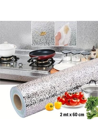 Petinka Duvar Kağıdı Rulo Gümüş Alüminyum Folyo Kendinden Yapışkanlı Raf İçi, Su Geçirmez Folyo 2m X 60cm