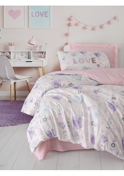 Cotton Box Genç Odası Tek Kişilik Lastikli Çarşaflı Nevresim Takımı Lovella Pembe Pembe