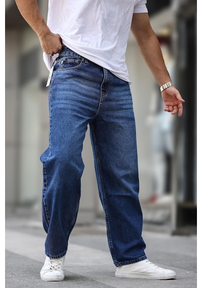 Madmext Koyu Mavi Erkek Yıkamalı Baggy Jean 7216-koyu Mavi Koyu Mavi