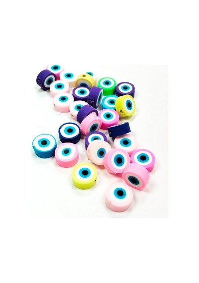 30 Adet 10 Mm Polimer Kil Fimo Boncuk Takı Bileklik + 1 Metre Lastikli Misina  - Nazar Boncuğu