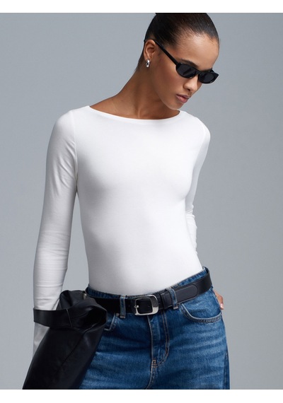 Dilvin 32549 Kayık Yaka Bodysuit-ekru Ekru