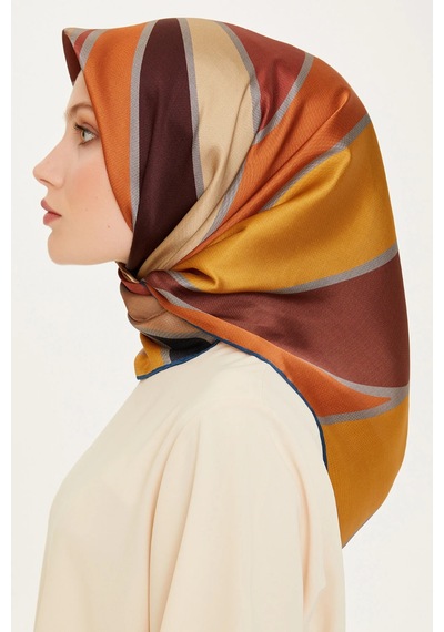 Armine Geometrik Desenli Sura Saf İpek Eşarp - 9232 Lacivert
