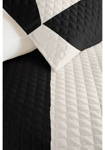 Siyah Geometrik Modern Tek Kişilik Pike Takımı - Beyaz Minimal 160x220 Cm Mevsimlik Yatak Örtüsü Ahenkli Güneş Tonu