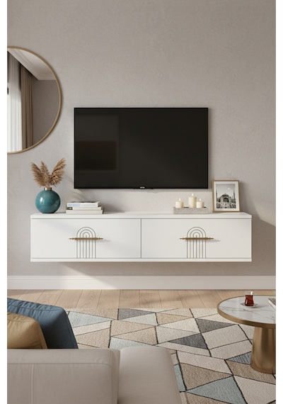 Da1215b - İda Dresuar, Antre Hol Rafı, Ayaksız Tv Sehpası, Beyaz 120cm