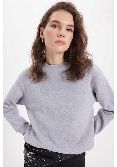 Tudors Kadın Oversize Geniş Kesim Pamuklu Bisiklet Yaka Gri Sweatshirt-39925 Gri