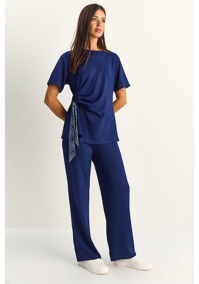 Shade Kadın Fularlı Bağlama Detaylı T-shirt Yüksek Bel Pantolon Alt-üst Takım 7630 60286041 - Lacivert