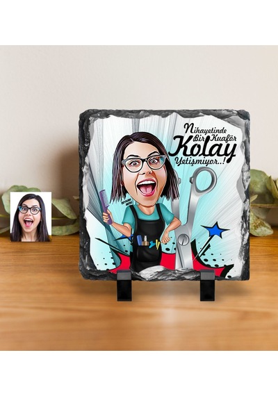Kişiye Özel Bayan Kuaför Karikatürlü Dekoratif Doğal Taş - 1